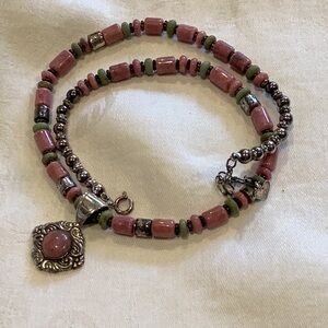 Carolyn Pollack Rhodonite and Sterling Silver Necklace 16”